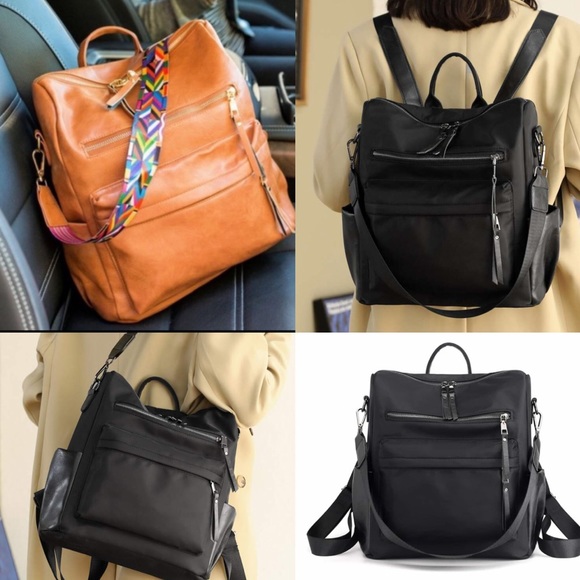 Black vegan leather and nylon  zipper detail mini backpacks - Picture 2 of 8